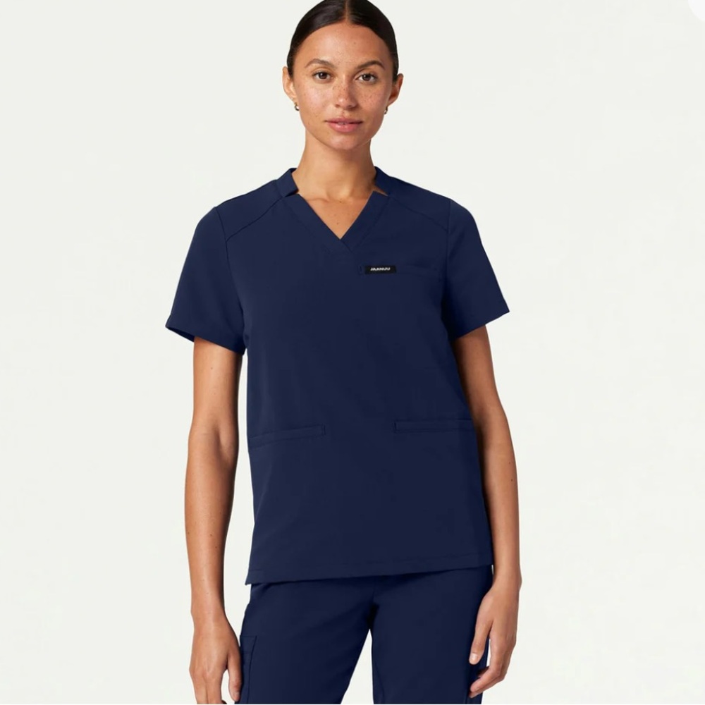 Jaanuu midnight navy Helia Notched V-Neck Scrub Top
